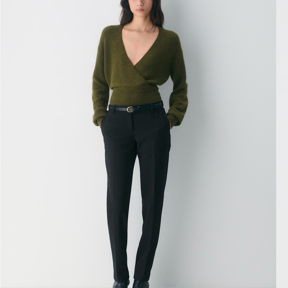 Aritzia Olive Green Wrap V-Neck Sweater